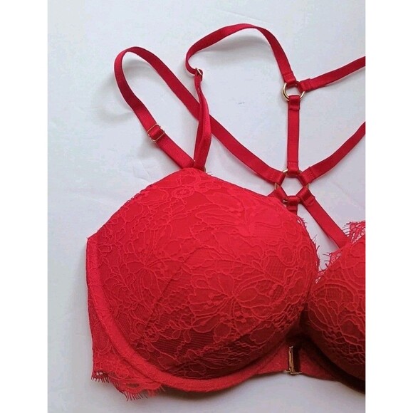 Victoria's Secret  Bombshell Bra 36C Front Close Red Padded Add 2 Cup Push Up - Picture 4 of 6